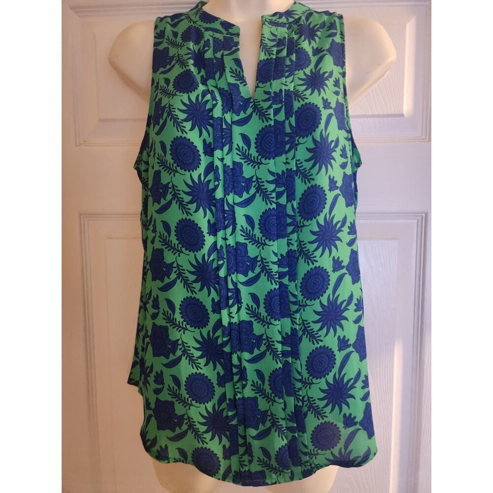 41 Hawthorne Womens Kelly Green And Navy Floral Top Size XS